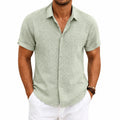 Camicia da uomo M in tessuto effetto lino verde salvia a maniche corte