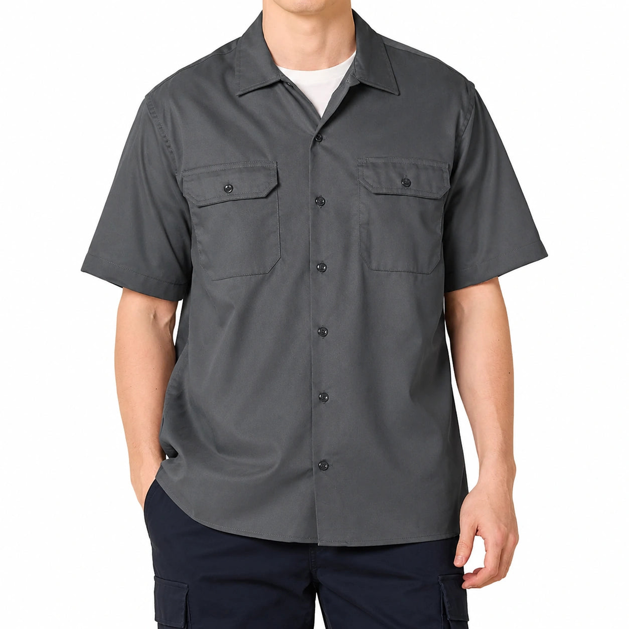 Camicia da lavoro uomo taglia M in tessuto grigio antracite a maniche corte con tasche