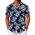 Camicia uomo L blu navy con stampa floreale a maniche corte stile hawaiano