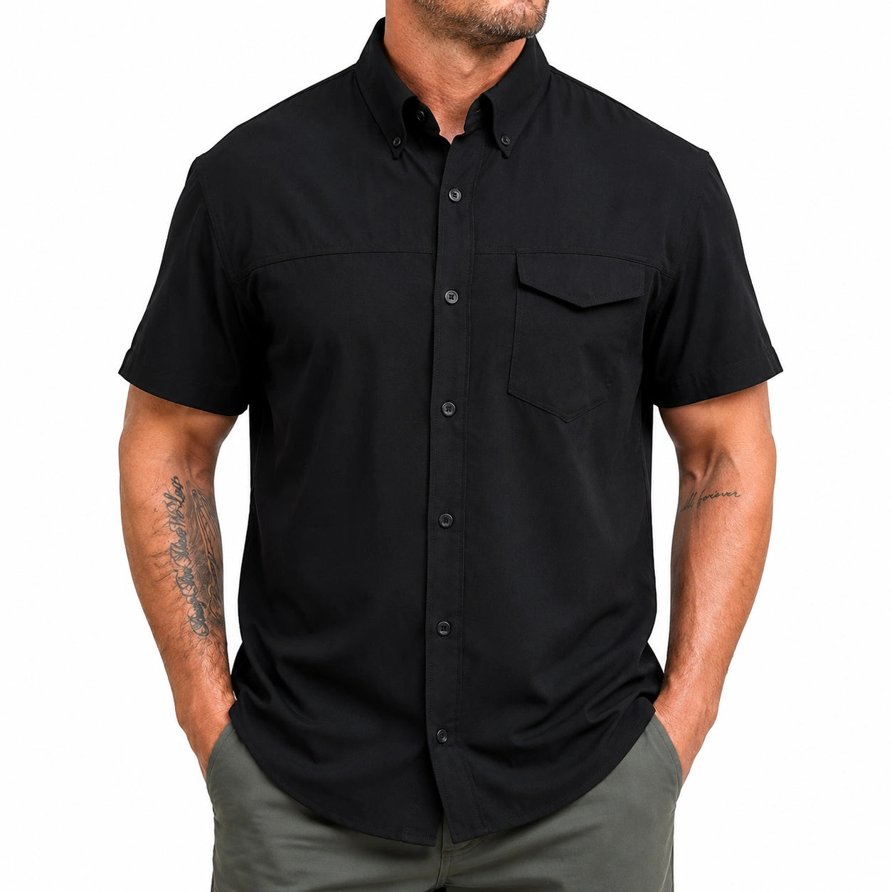 Camicia uomo taglia L nera a maniche corte con taschino
