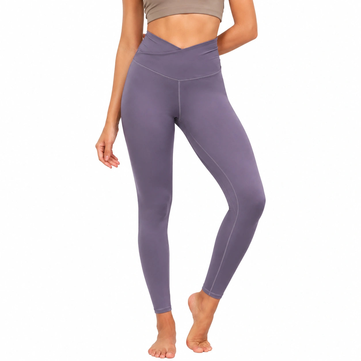 Leggings sportivi da donna taglia S viola a vita alta elasticizzati per yoga