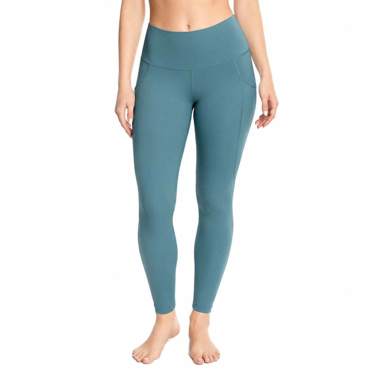Leggings donna M in tessuto elasticizzato blu petrolio a vita alta per fitness