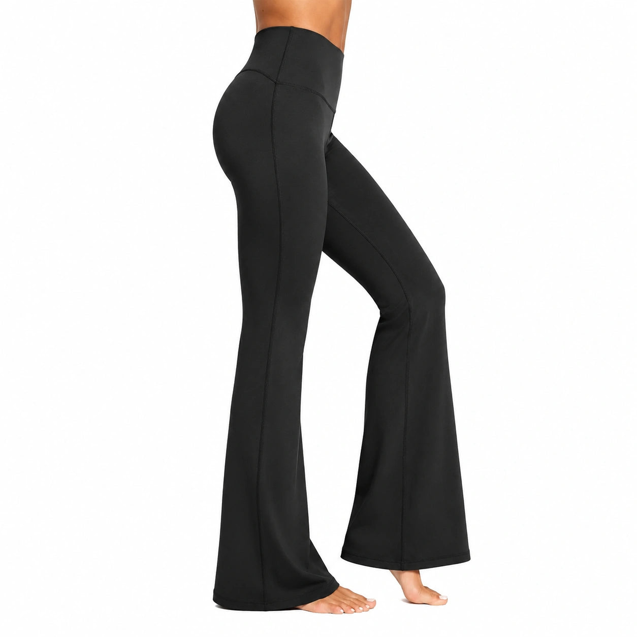 Pantaloni leggings donna taglia S neri in tessuto elasticizzato a vita alta svasati