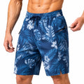 Costume da bagno uomo M in tessuto sintetico blu con stampa tropicale - tasche con zip e coulisse
