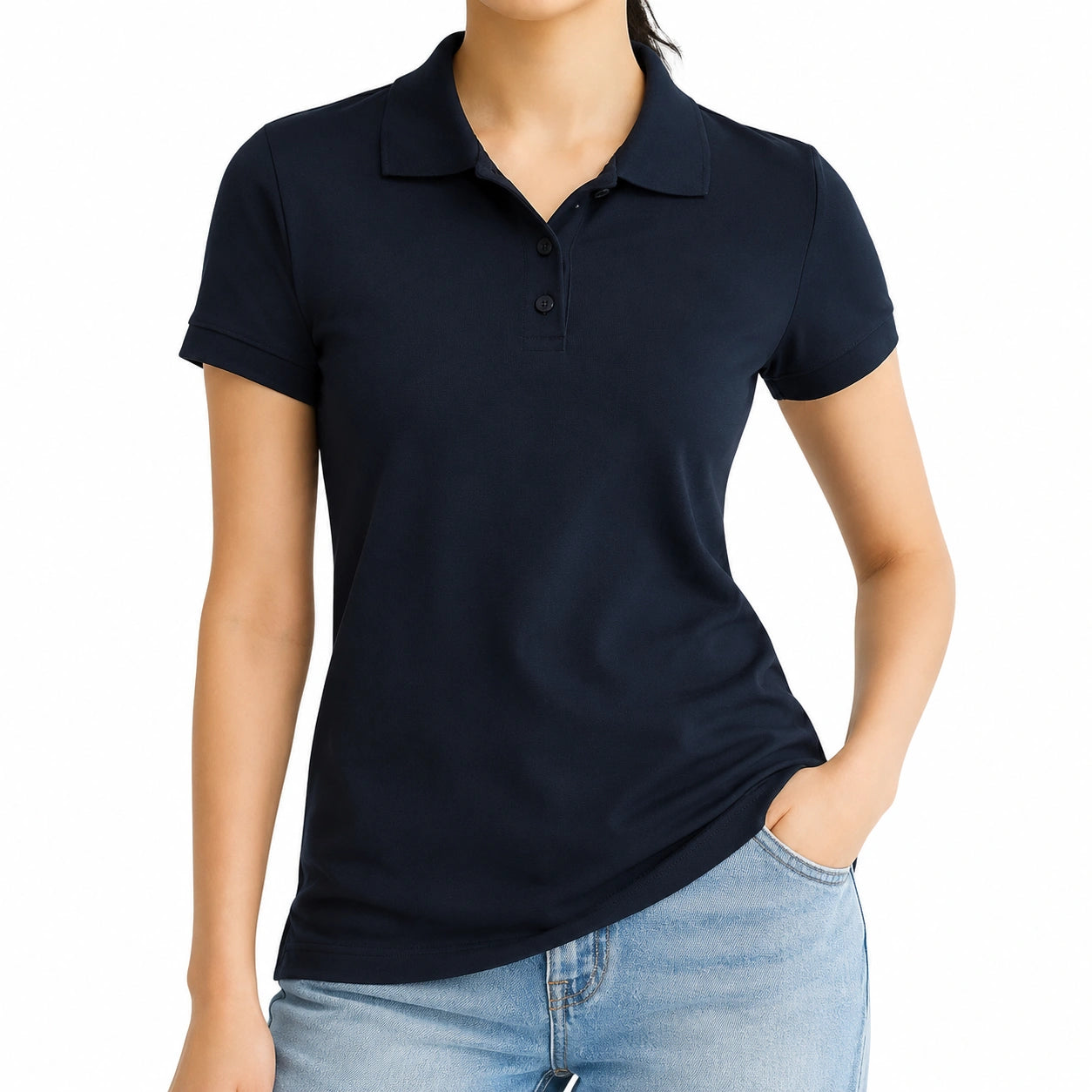 Polo donna taglia S blu navy in tessuto a maniche corte stile casual