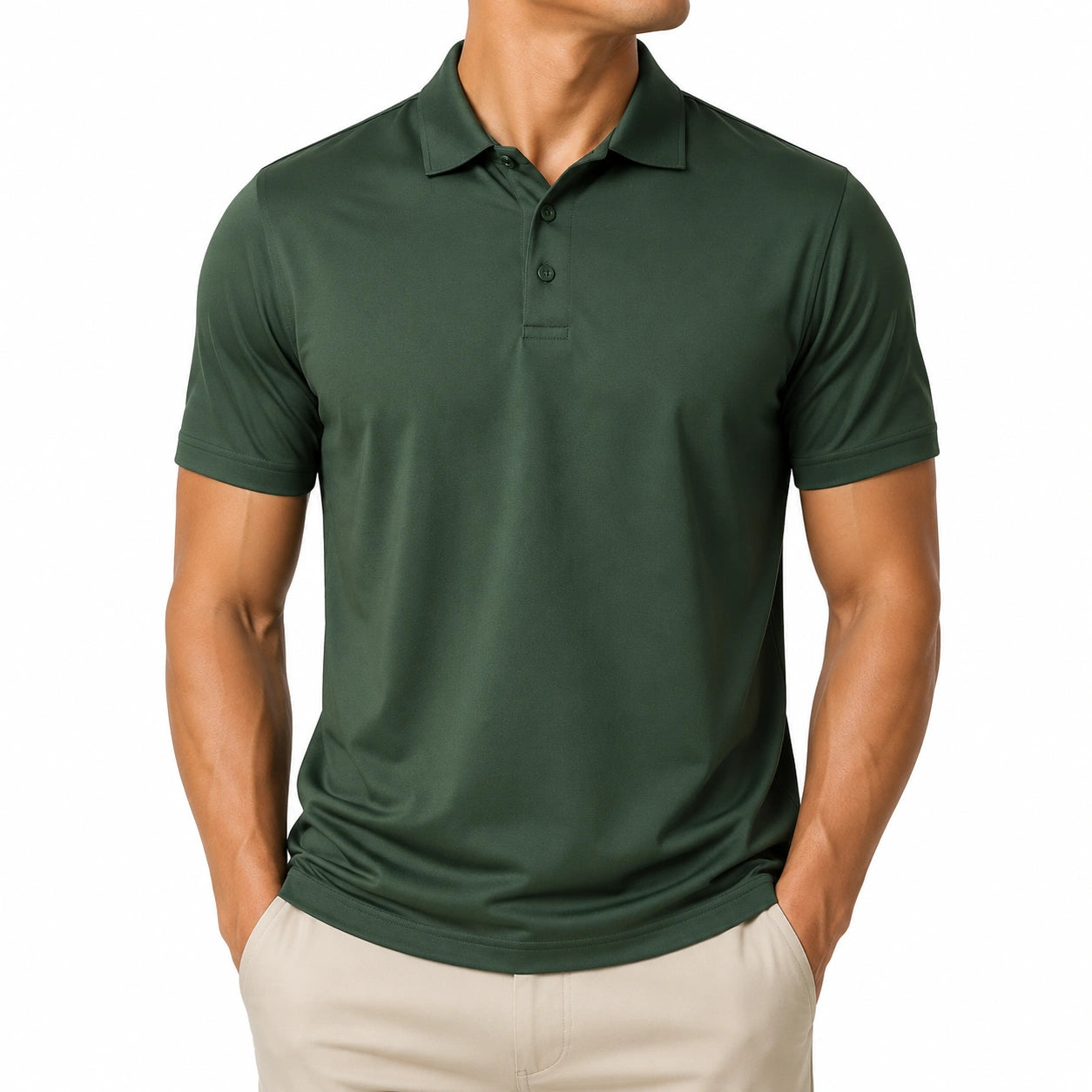 Polo uomo taglia M in tessuto sintetico verde scuro a manica corta stile casual
