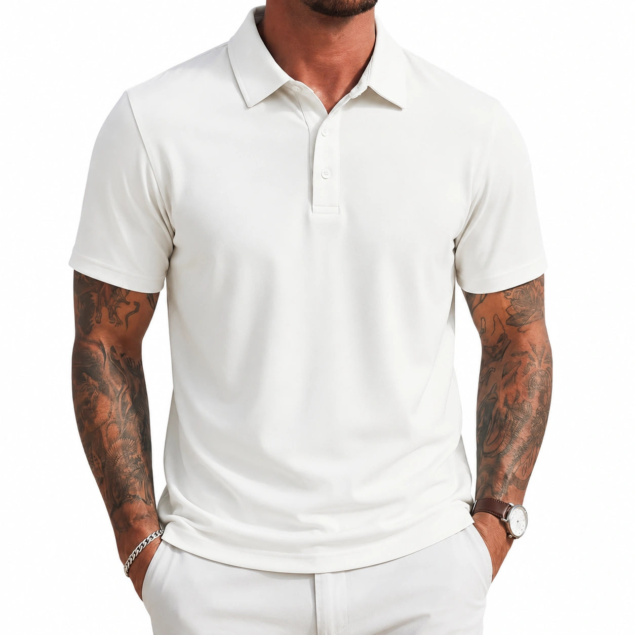 Polo uomo taglia L bianco in tessuto a maglia a maniche corte stile casual