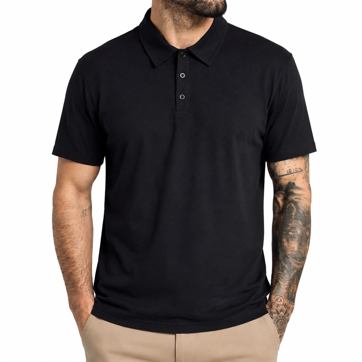 Polo uomo taglia L nera in tessuto a maniche corte stile casual