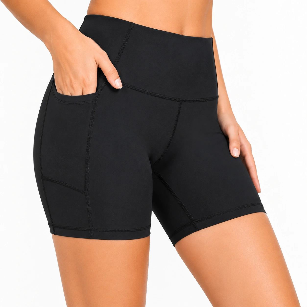 Pantaloncini ciclista donna taglia S neri a vita alta con tasca laterale