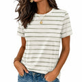 T-shirt donna taglia S in tessuto leggero bianco e verde a righe casual
