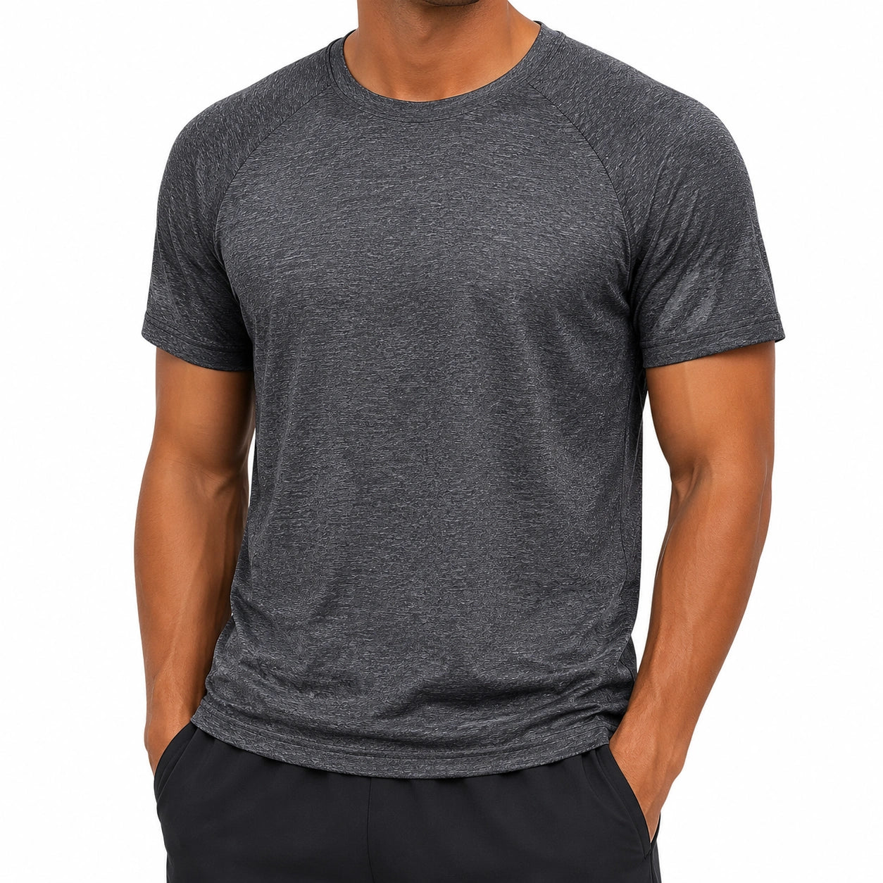 T-shirt uomo M grigio antracite in tessuto mélange a maniche corte casual