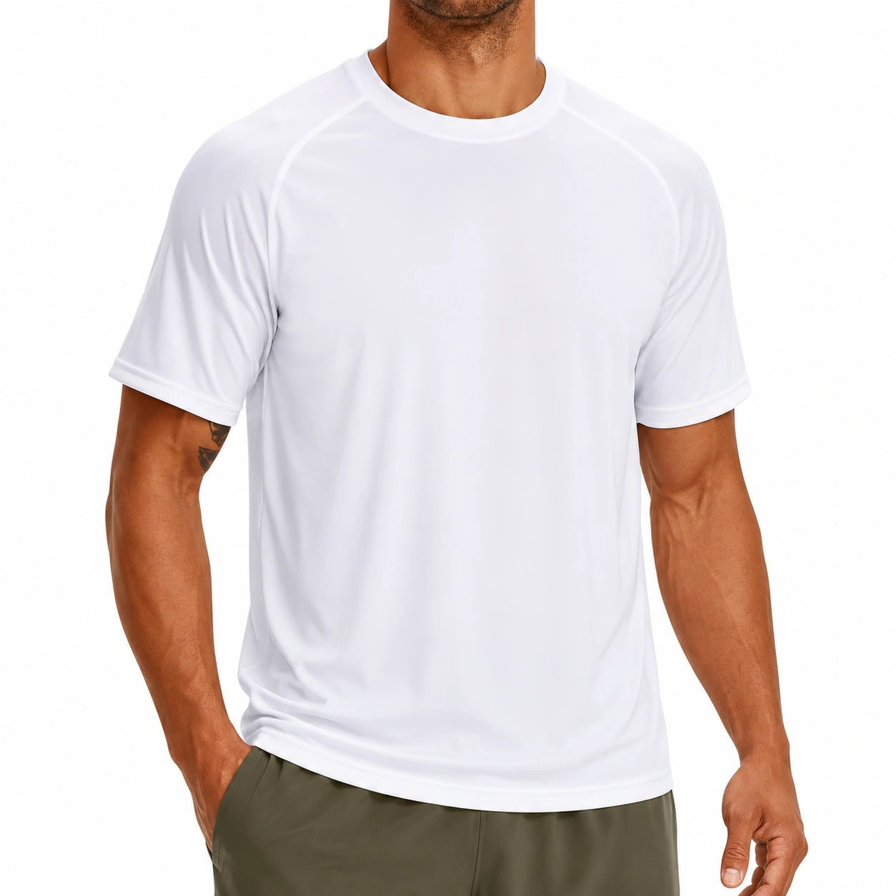 T-shirt sportiva uomo taglia L bianca in tessuto sintetico a manica corta