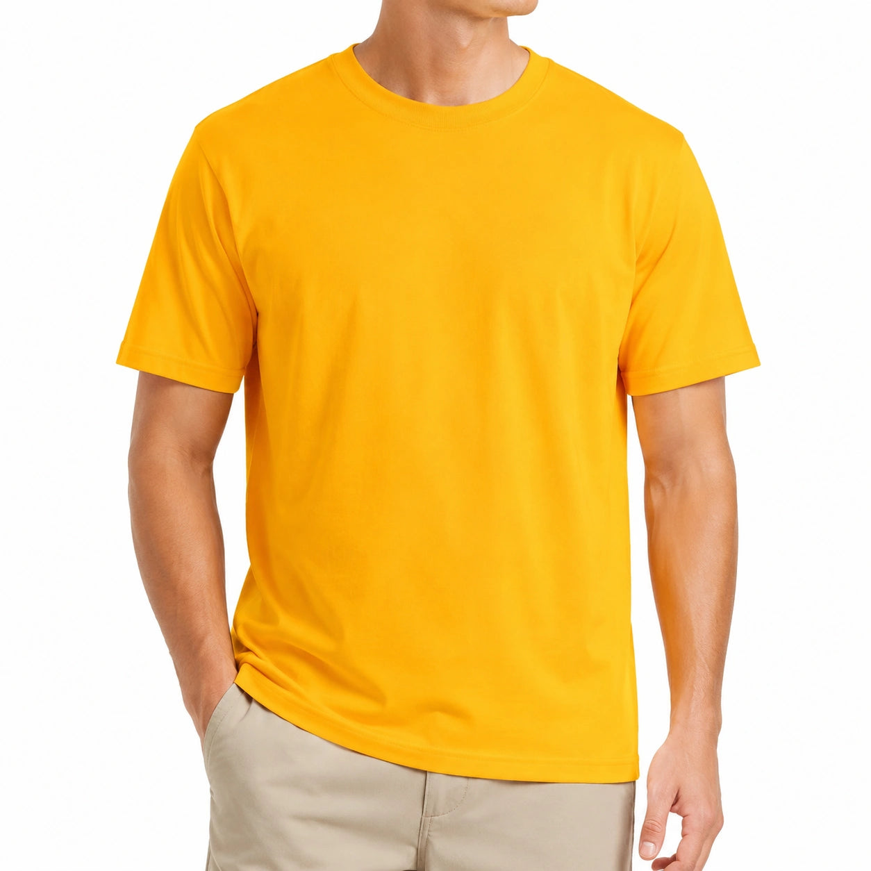 T-shirt uomo taglia L in tessuto giallo a maniche corte - stile essenziale
